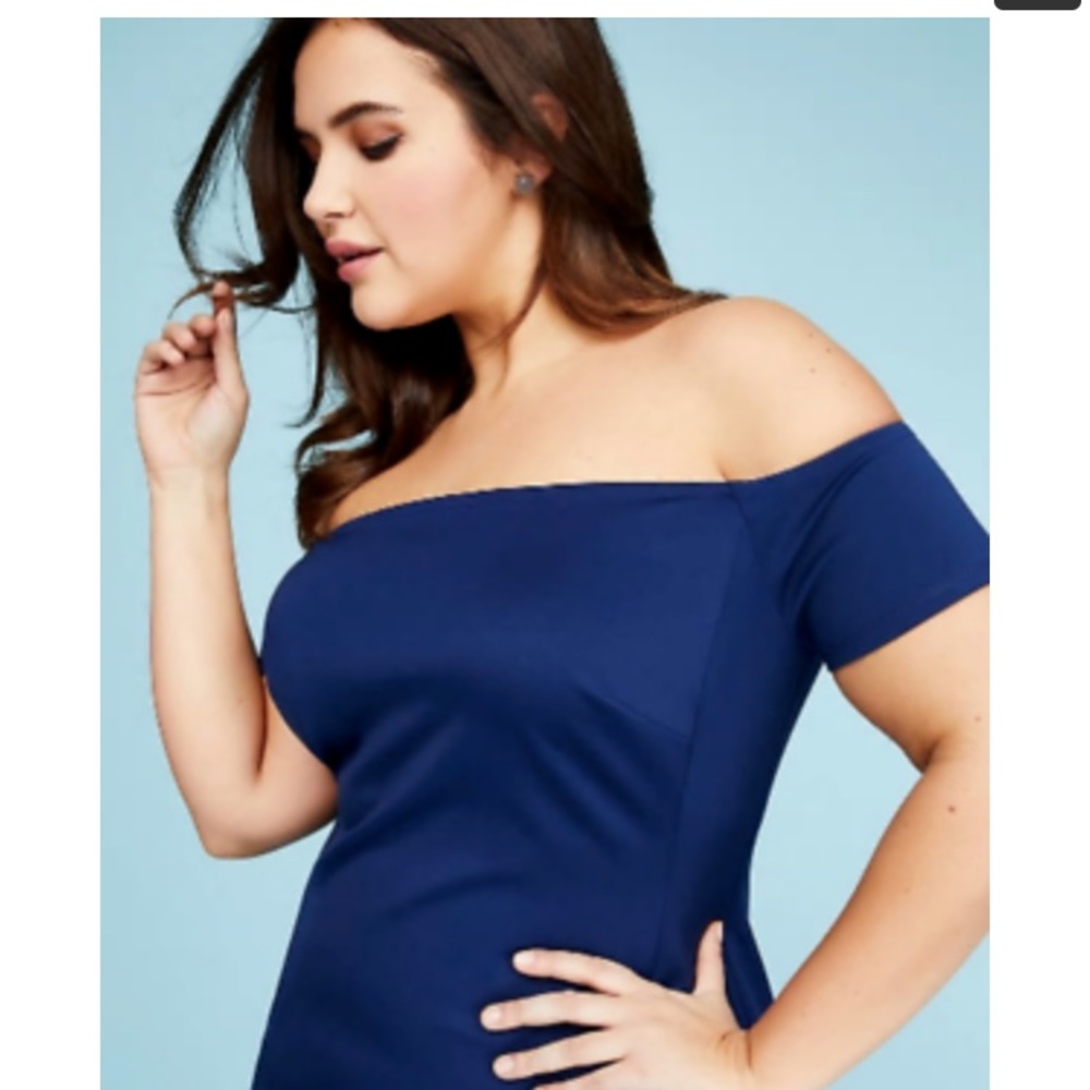 Navy off shoulder dress
